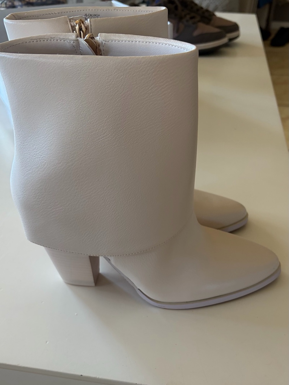 Jessica Simpson Cream Fold-Over Block Heel Ankle Boots